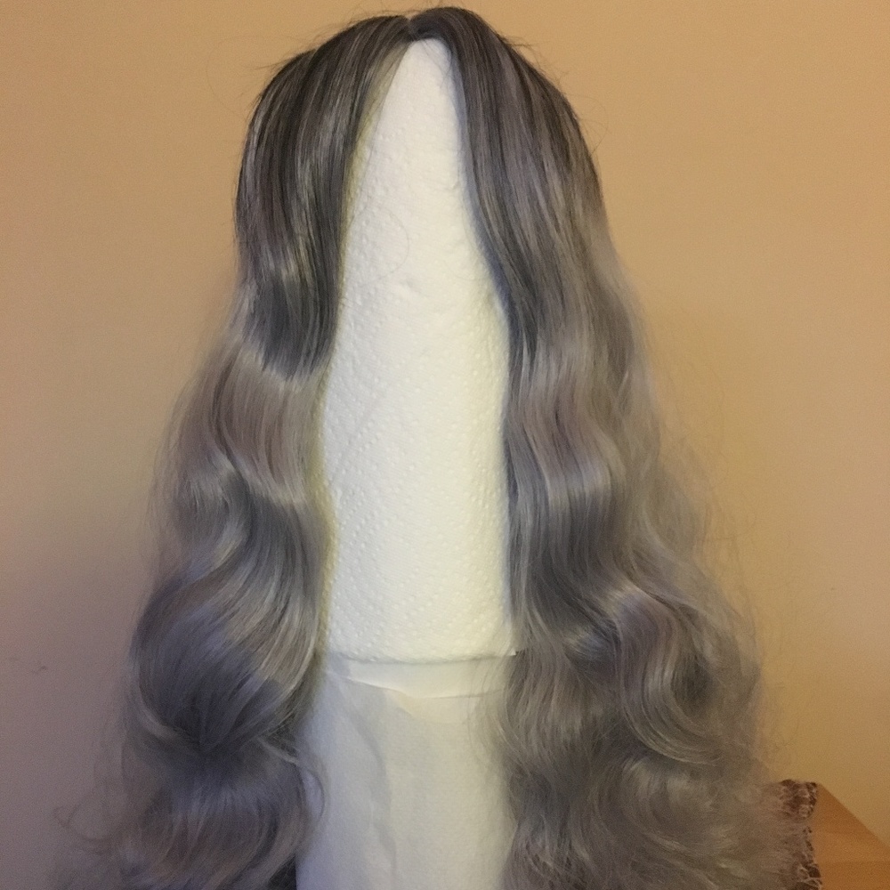 Grey and Black Long Wavy Wig